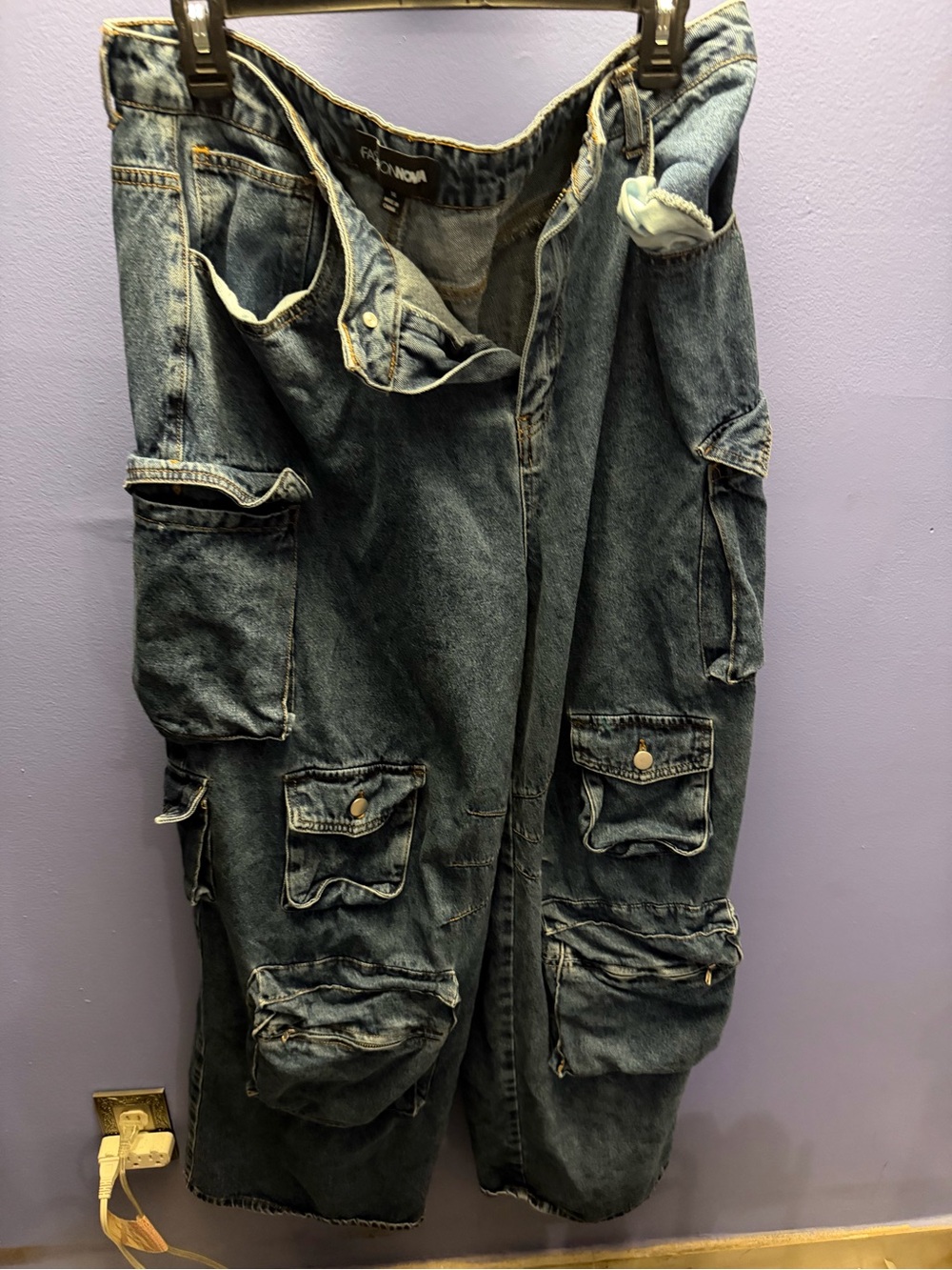 Fashion Nova Dark Blue Cargo Denim Jeans